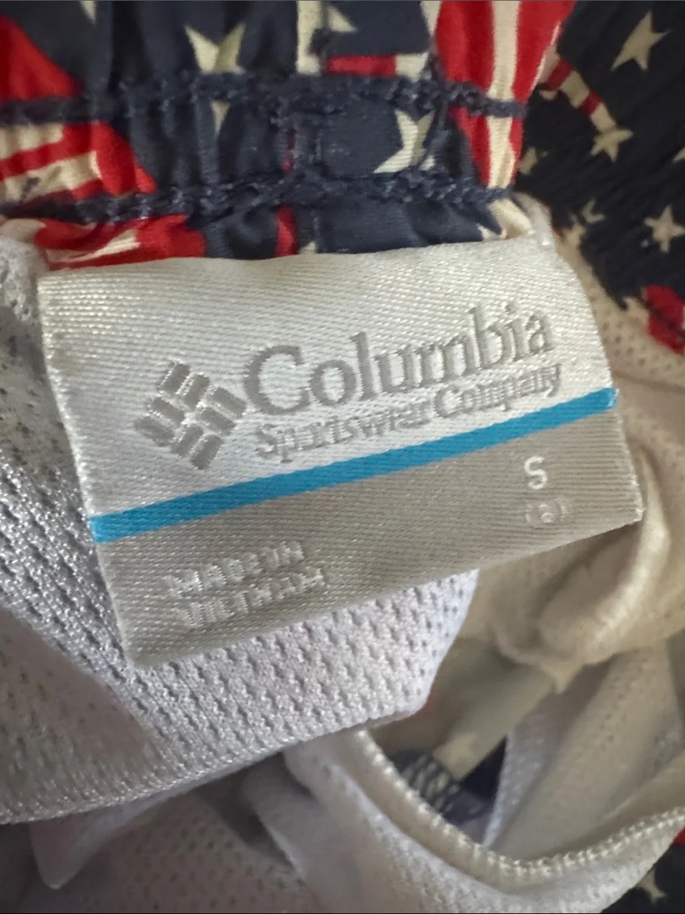 Columbia Boys Size 8 Navy Patriotic Flag Print Swim Shorts Swim Trunks Swimwear